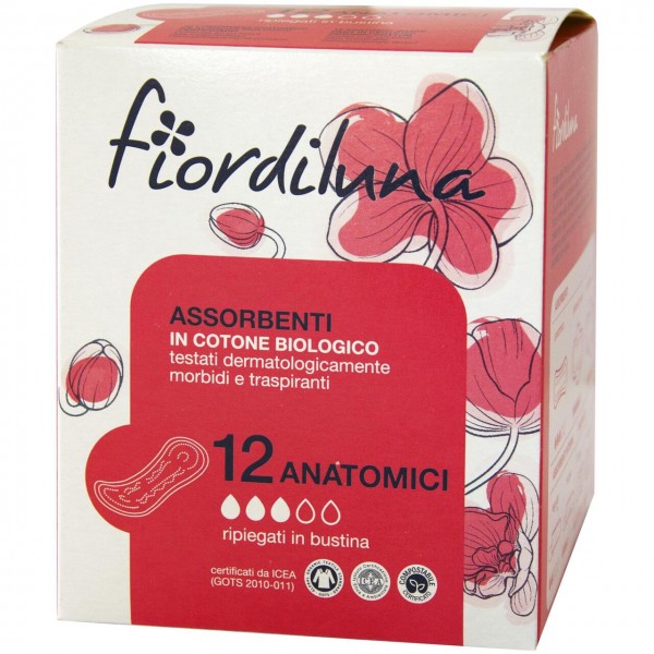 Assorbenti anatomici in cotone biologico 12pz FIORDILUNA