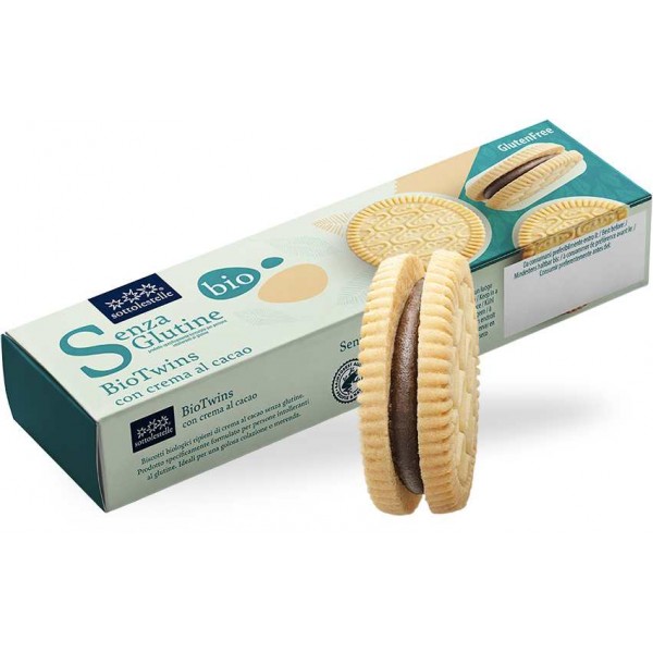 Biscotti Bio Twins con crema al cacao senza glutine, senza latte e uova 115g Sottolestelle