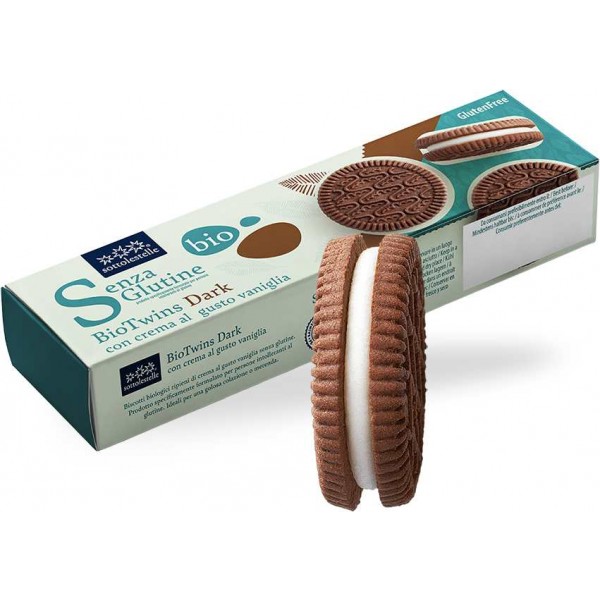 Biscotti Bio Twins Dark con crema vaniglia senza glutine, senza latte e uova 115g Sottolestelle