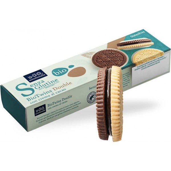 Biscotti Bio Twins Double con crema al cacao senza glutine, senza latte e uova 115g Sottolestelle