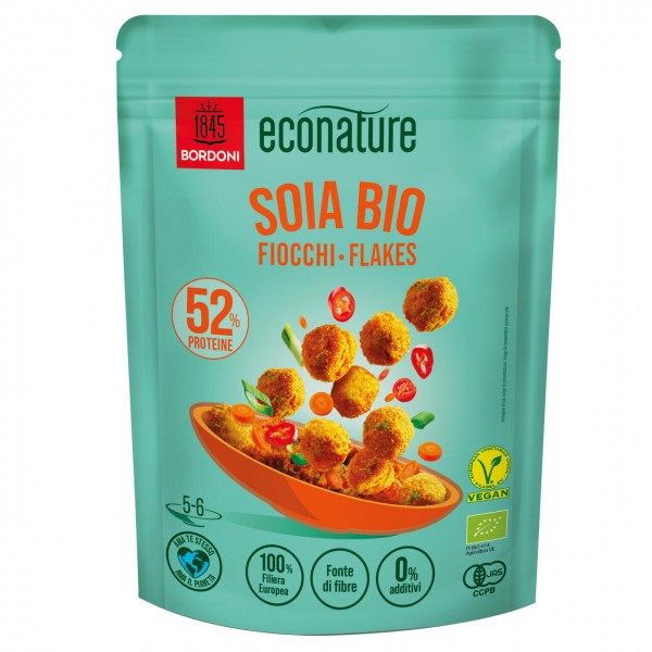 Fiocchi di soia - alimento a base di farina di soia estrusa, ottenuta da semi di soia pressati a freddo 180g ECO NATURE