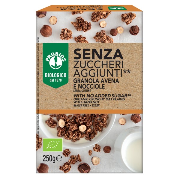 GRANOLA AVENA E NOCCIOLE SENZA ZUCCHERI AGGIUNTI**  250g PROBIOS