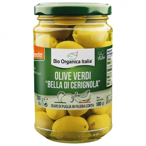 Olive verdi bella di cerignola in salamoia 280g BIO ORGANICA ITALIA