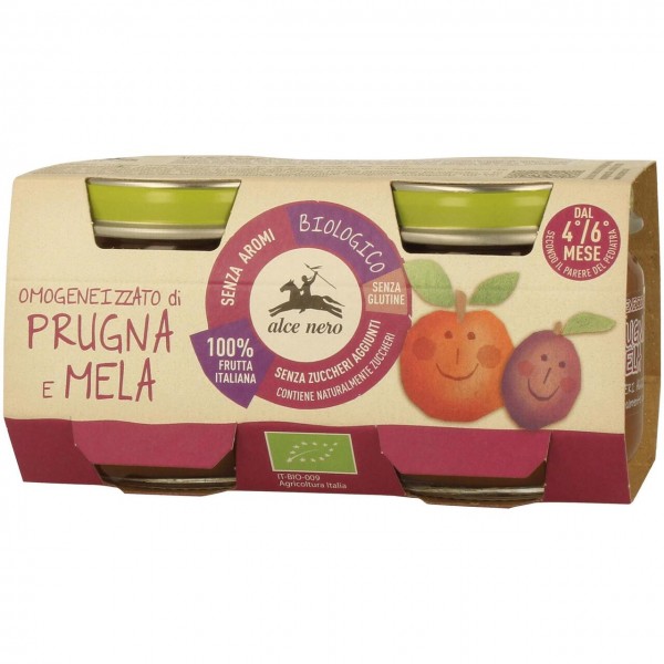 Omogeneizzato di prugna e mela 2x80g ALCE NERO