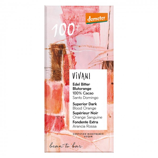 Tavoletta cacao 100% con arancia rossa 90g Vivani