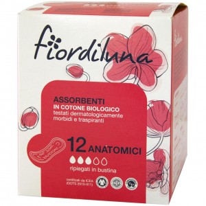 Assorbenti anatomici in cotone biologico 12pz FIORDILUNA