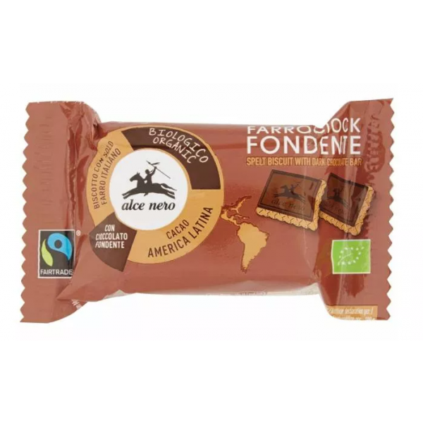 Biscotti al farro ricoperti di cioccolato fondente Farrociock 28g ALCE NERO