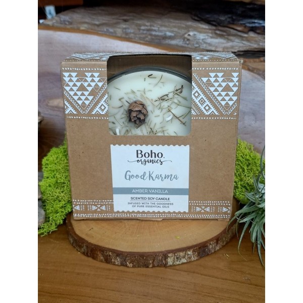 Candela naturale 3 stoppini Good Karma Ambra Vaniglia 200g Boho Organic