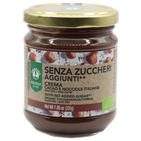 Crema Spalmabile Cacao e Nocciole con Eritritolo Senza Zuccheri aggiunti 200g Probios