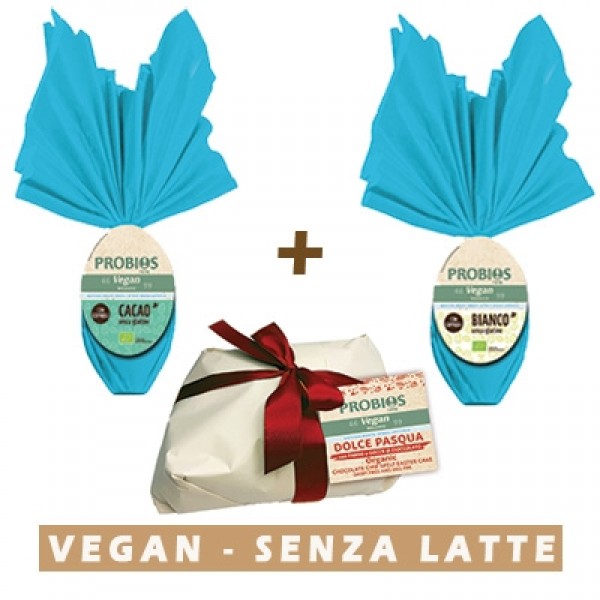 Due Uova Pasqua vegan e Dolce di Pasqua Farro Cioccolato Vegan Probios