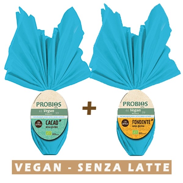 Duo Uovo di Pasqua Vegan con bevanda di soia + Uovo di Pasqua Vegan con cioccolato fondente