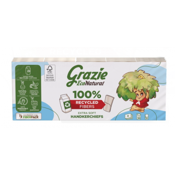 Fazzoletti 4 veli in carta riciclata 10 pacchetti Grazie Econatural
